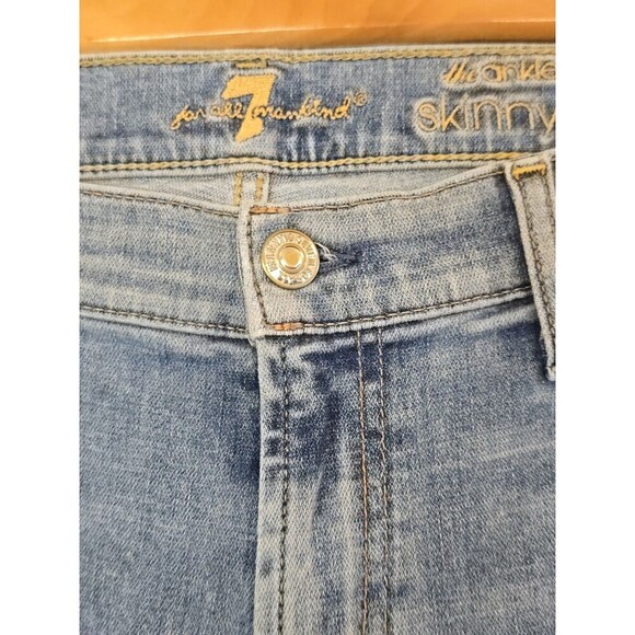 7 For All Mankind The Ankle Skinny Jean Womens Size 32 Raw Hem Slit Medium Wash - Picture 11 of 12
